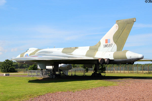 Tail view of Avro Vulcan B.2A bomber (1962) at National Museum of Flight. East Fortune, Scotland.