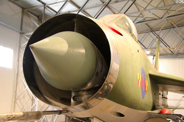 Detail of nose of English Electric Lightning jet fighter (1960) at National Museum of Flight. East Fortune, Scotland.