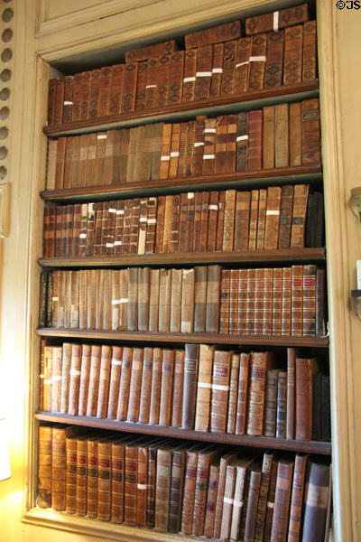 Book shelving in Chinese sitting room at Newhailes. Musselburgh, Scotland.