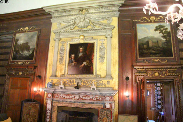 Library Wing (c1722) fireplace & wood panels at Newhailes. Musselburgh, Scotland.