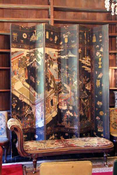 Coromandel lacquered screen & Mme Recamier sofa in Library at Newhailes. Musselburgh, Scotland.