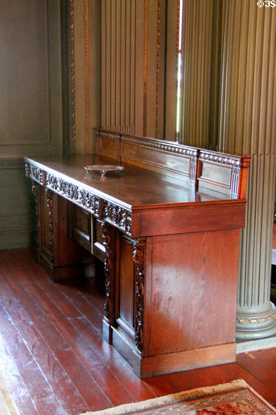 Intricately carved sideboard in dining room at Newhailes. Musselburgh, Scotland.