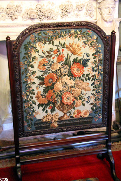Tapestry fire-screen in drawing room at Newhailes. Musselburgh, Scotland.