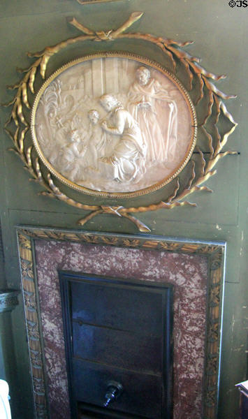 Italian marble relief (mid 17thC) over original grate in dressing room at Newhailes. Musselburgh, Scotland.