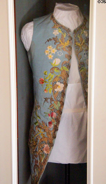 Silk embroidered dress found among textiles stored in chest at Newhailes. Musselburgh, Scotland.