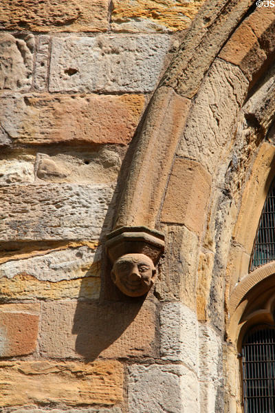 Carving of head beside window at Seton Collegiate Church. Seton, Scotland.