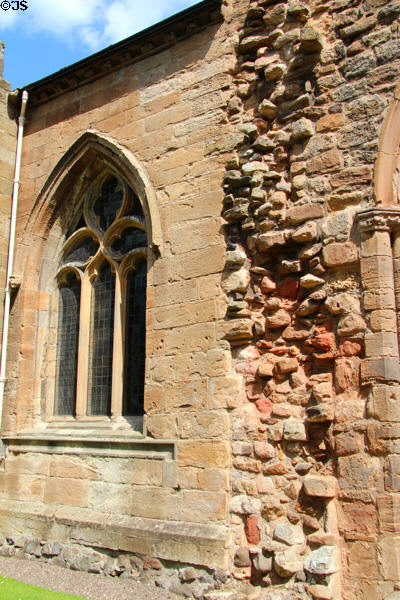 Stone sections of different eras at Seton Collegiate Church. Seton, Scotland.