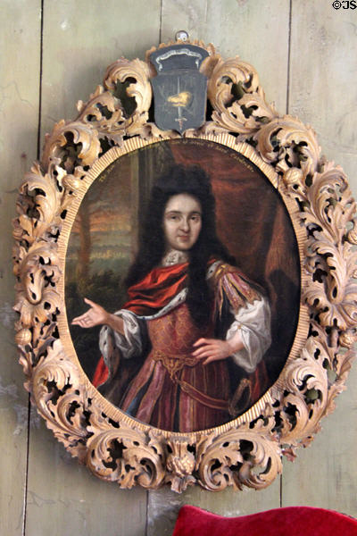 Portrait of Hon. John Erskine in classical costume (1700) in principal strangers room at Culross Palace. Culross, Scotland.