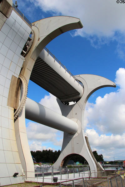 Falkirk Wheel (2002) joins Forth & Clyde Canal with Union Canal. Falkirk, Scotland.