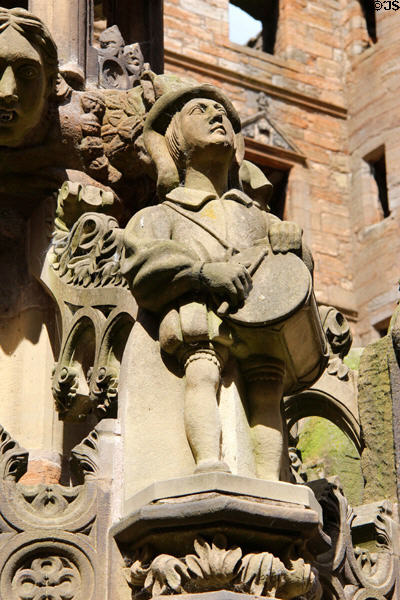Drummer on Linlithgow Palace fountain. Linlithgow, Scotland.