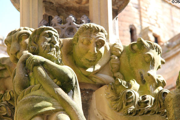 Gargoyle heads on Linlithgow Palace fountain. Linlithgow, Scotland.