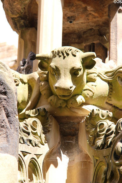 Bulls head on Linlithgow Palace fountain. Linlithgow, Scotland.