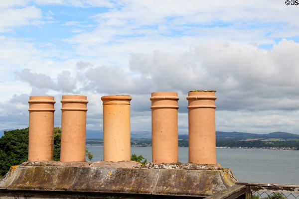 Pottery chimney stacks atop Hopetoun House. Queensferry, Scotland.