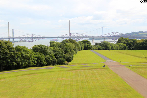 Firth of Forth road & rail bridges viewed from Hopetoun House. Queensferry, Scotland.
