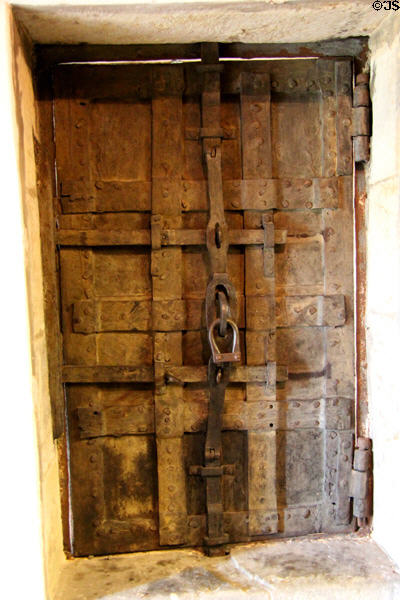 Heavy iron door to Charter Room at Hopetoun House. Queensferry, Scotland.