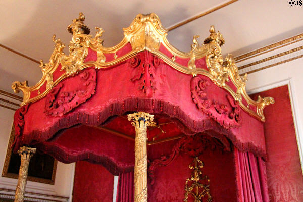 Gilding on four poster bed in State Bedchamber Hopetoun House. Queensferry, Scotland.