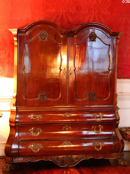 Mahogany bedside cupboard attributed to James Cullen (c1740) in State Bedchamber at Hopetoun House. Queensferry, Scotland.