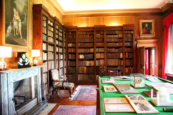 Book shelves & billiard table in Large Library at Hopetoun House. Queensferry, Scotland.