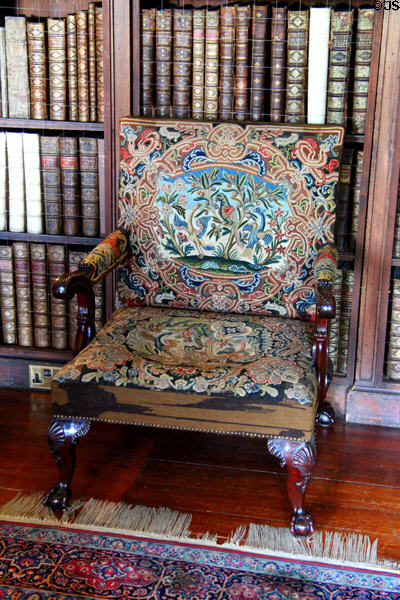 Needlework chair (mid-18thC) in Large Library at Hopetoun House. Queensferry, Scotland.