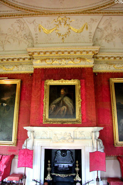 Rococo frieze & marble chimneypiece in Red Drawing Room at Hopetoun House. Queensferry, Scotland.