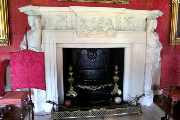 Marble chimneypiece (1756) ordered by Robert Adam & carved by Michael Rysbrack in Red Drawing Room at Hopetoun House. Queensferry, Scotland.