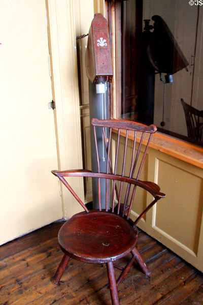 Wooden spindle back chair in the servants' area at Hopetoun House. Queensferry, Scotland.