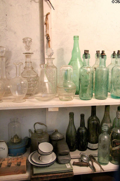 Vintage bottles & kitchen items in service area at Hopetoun House. Queensferry, Scotland.