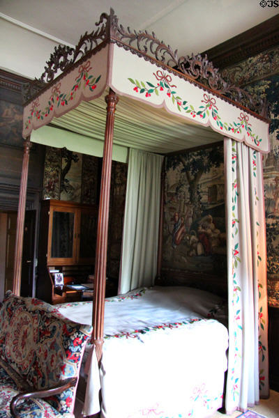 West Wainscot Bedchamber with George III mahogany four poster bed at Hopetoun House. Queensferry, Scotland.