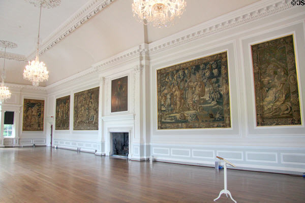 Ballroom, designed by William Adam with Aubusson tapestries (c1670) & chandeliers (1993) by R. Wilkinson & Sons of London in Ballroom at Hopetoun House. Queensferry, Scotland.