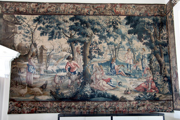 Tapestry with country scene in Tapestry Room at Hopetoun House. Queensferry, Scotland.