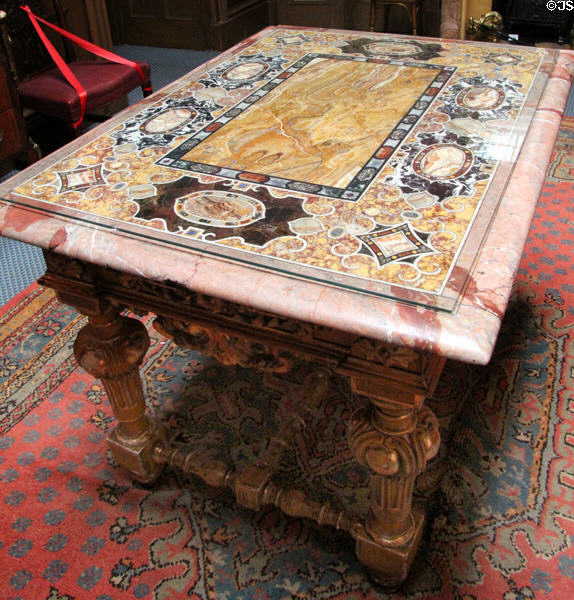 Pietra dura marble table top (c1590) in Reception Hall at Lauriston Castle. Edinburgh, Scotland.