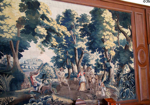 Wall tapestry in dining room at Lauriston Castle. Edinburgh, Scotland.