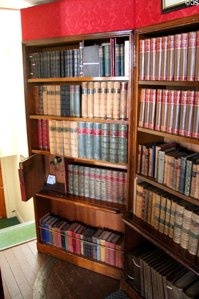 Book shelves & safe in library at Lauriston Castle. Edinburgh, Scotland.