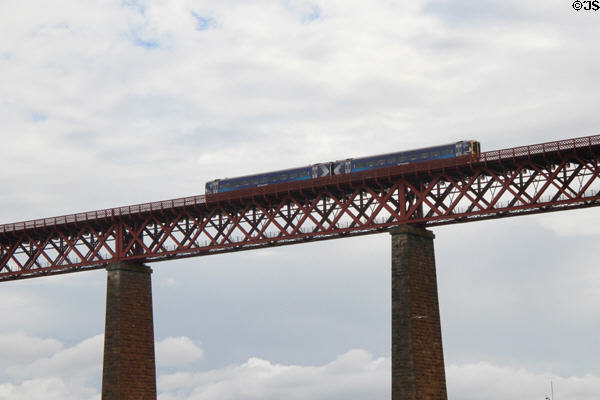 Scotrail train on Firth of Forth rail bridge. Queensferry, Scotland.