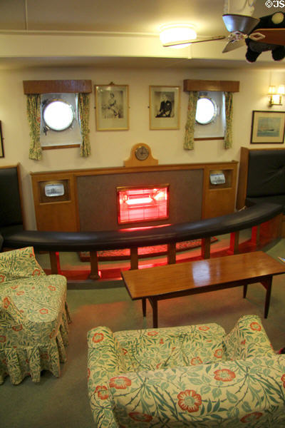 Electric fireplace in officer's mess on Royal Yacht Britannia. Edinburgh, Scotland.