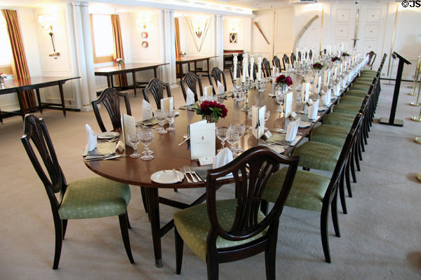 State Dining Room on Royal Yacht Britannia. Edinburgh, Scotland.