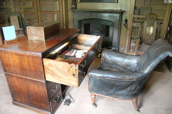 Sir Walter Scott's desk (1810) by Gillow of Lancaster in the Study at Abbotsford House. Melrose, Scotland.