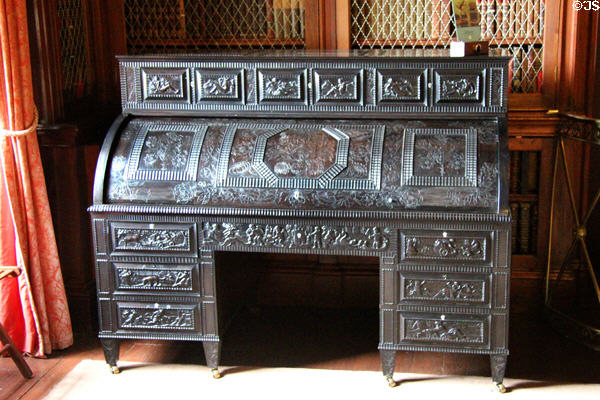 Portuguese ebony cylinder bureau (early 19thC) in library at Abbotsford House. Melrose, Scotland.