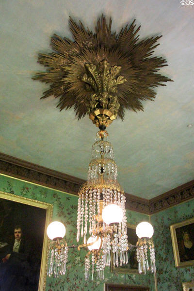 Chandelier (1815-20) adapted for gas (1825) in drawing room at Abbotsford House. Melrose, Scotland.