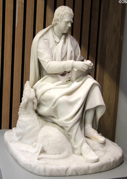 Marble statuette of Sir Walter Scott by Sir John Steell at museum of Abbotsford House. Melrose, Scotland.