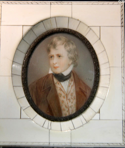 Miniature portrait of Sir Walter Scott (c1790) by F. Roy at museum of Abbotsford House. Melrose, Scotland.