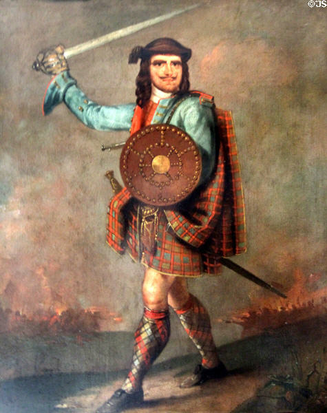 Claverhouse Brandishing a Sword painting (19thC) subject from Scott's 5th novel Old Mortality at museum of Abbotsford House. Melrose, Scotland.