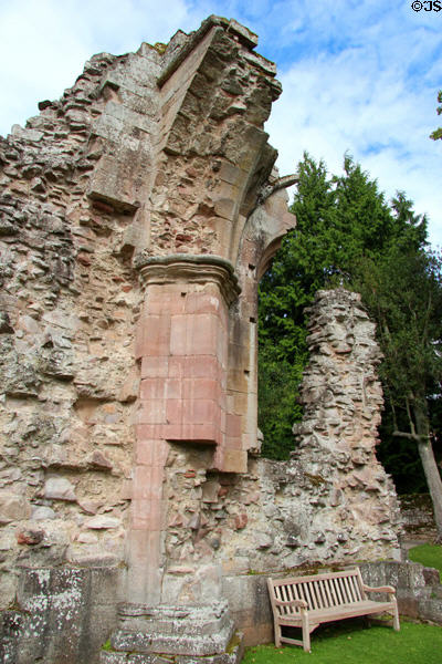 Western doorway ruin of Dryburgh Abbey (15thC) run as museum by Historic Scotland (HES). Scotland.