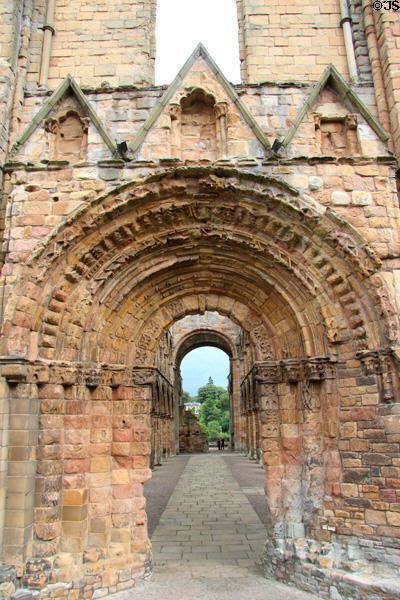 West front doorway arch to nave of Jedburgh Abbey. Jedburgh, Scotland.