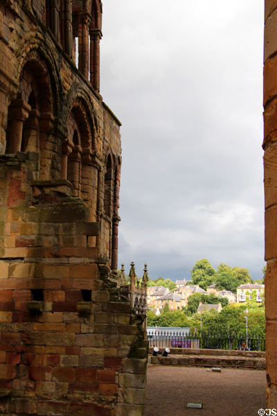 View from Jedburgh Abbey to town. Jedburgh, Scotland.