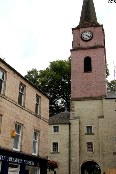 Newgate (1755) with spire (1791) serves as an entrance to Abbey grounds. Jedburgh, Scotland.
