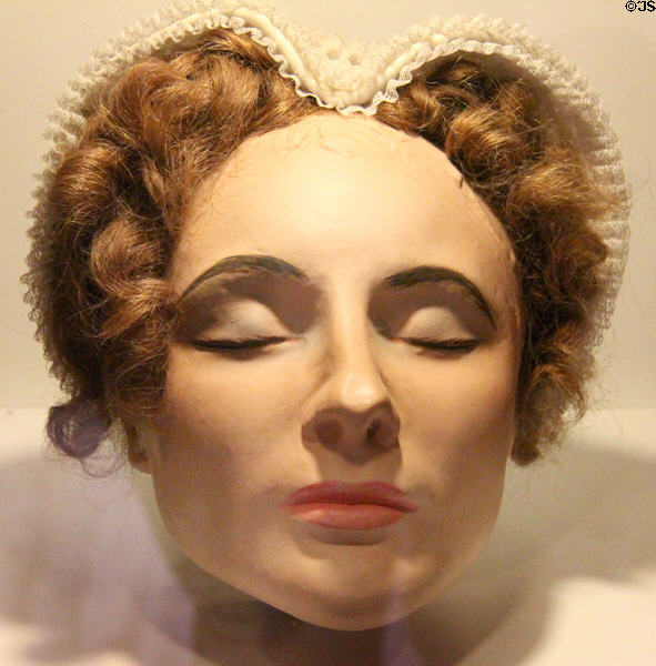 Mary Queen of Scots hand-painted death mask at Mary Queen of Scots House. Jedburgh, Scotland.