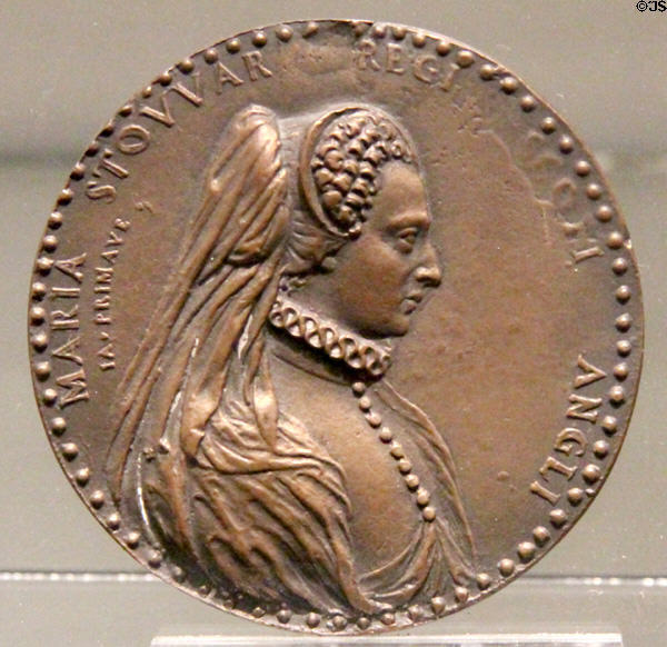 Mary Queen of Scots souvenir medal (19thC) at Mary Queen of Scots House. Jedburgh, Scotland.
