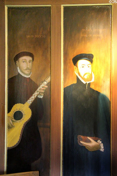 Portraits of Mary's secretary David Rizzio & her son's regent James Stewart, Earl of Moray at Mary Queen of Scots House. Jedburgh, Scotland.