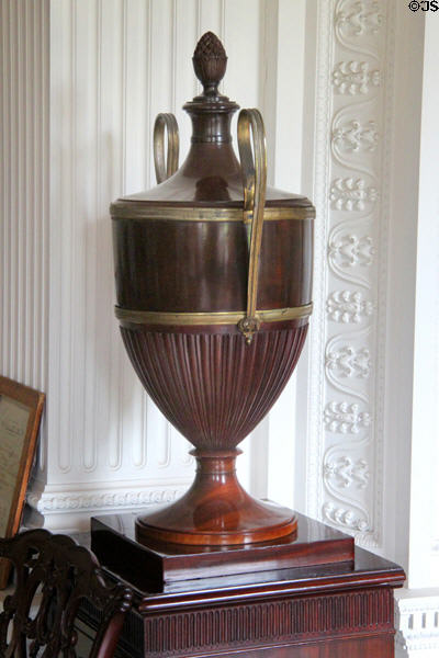 Wooden knife urn by Robert Adam in dining room at Manderston House. Duns, Scotland.